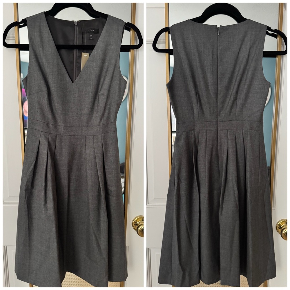 J. Crew Charcoal Gray V-Neck Pleated Midi Dress
